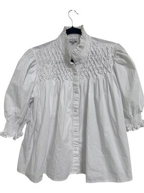 Sale Parc white cotton poplin smocked blouse